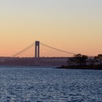 Verrazano Narrows Bridge at sunset from Coney Island