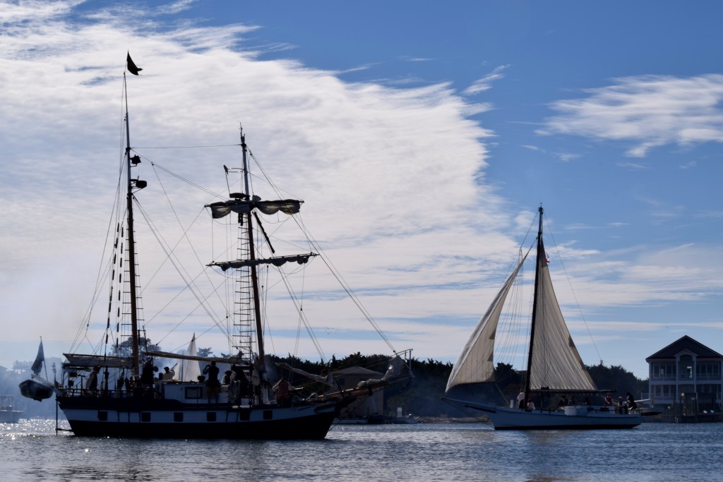 Lientenant Robert Maynard came after Blackbeard in a shallow bay in light wind. Disguised as a fishing ship, Lieutenant Maynard surprised Blackbeard when he ordered his men to come out and fight