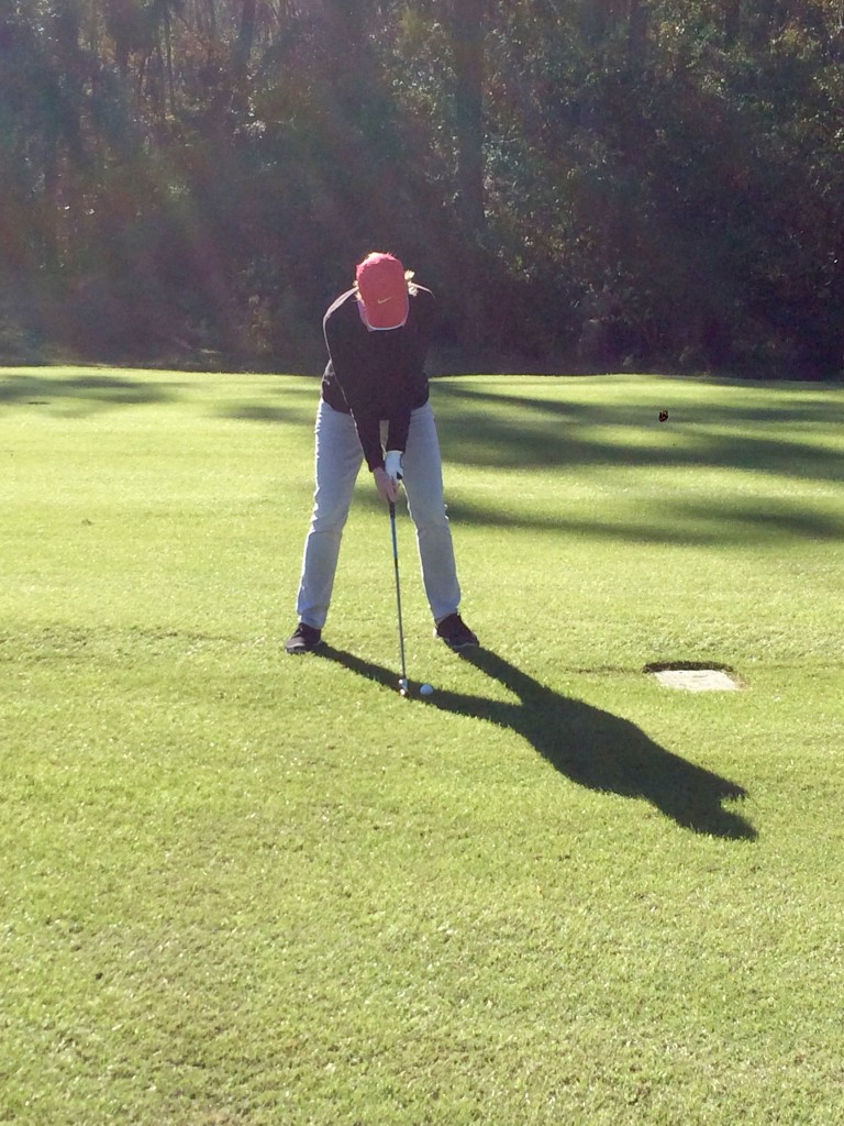 Golfing day, mom at bat