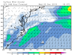 Wed 1 PM EST 20 knots half way there