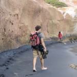 the black sand was very heavy and sank immediately as opposed to white granular sand