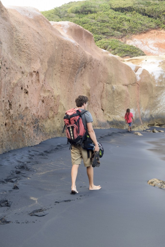 the black sand was very heavy and sank immediately as opposed to white granular sand