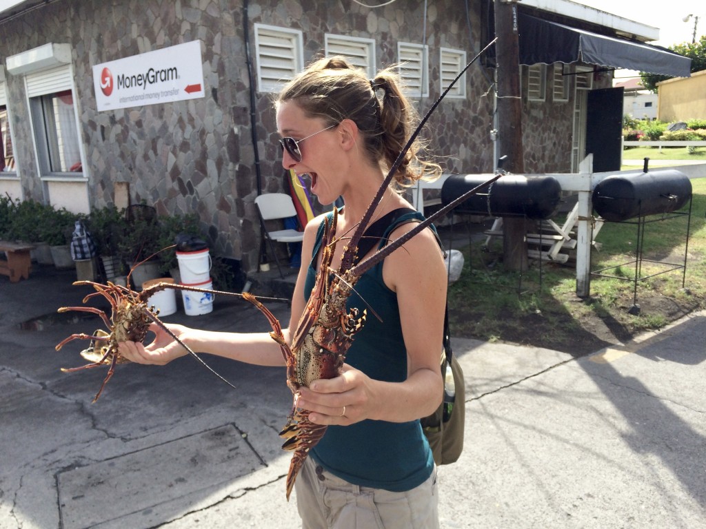 stranger hands me two lobsters and walks away.