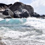 Dinghies are not allowed onshore, so you hook onto a mooring and swim ashore. WE MADE IT through this surf!