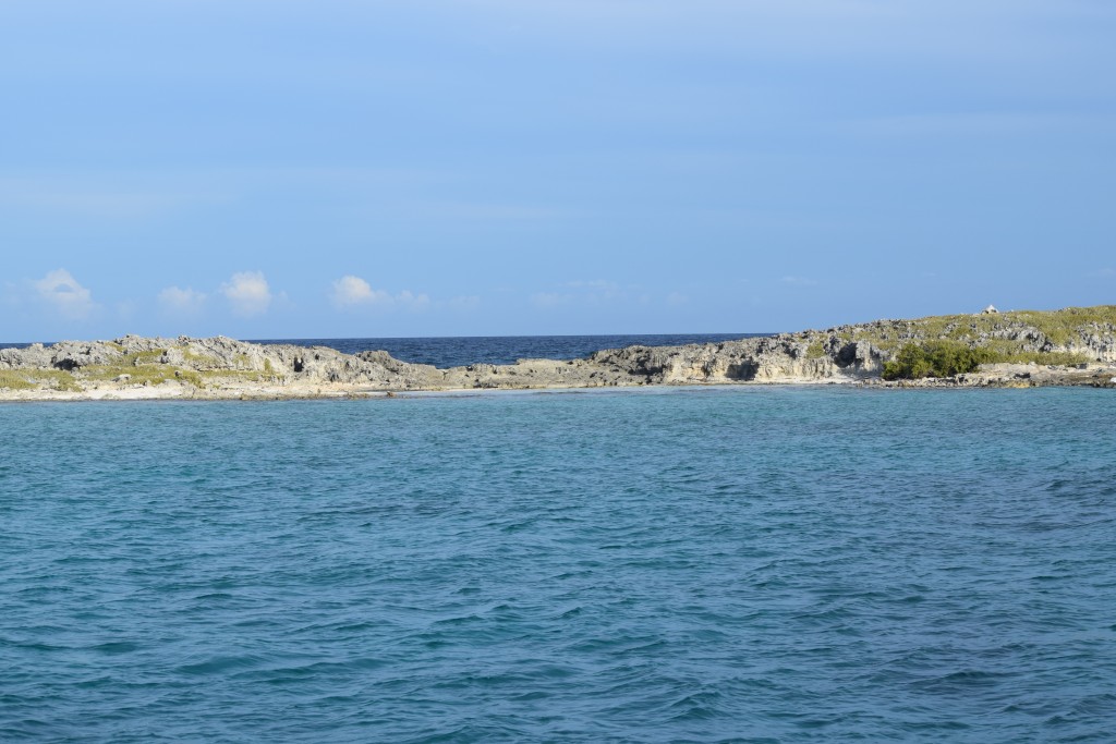 Deep blue on one side shallow and calm on the other